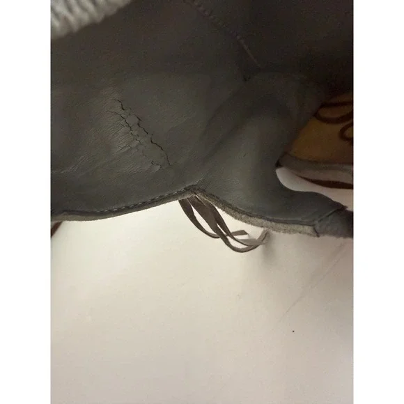 Sam Edelman Suede Fringe Block Heel Booties Boot Sandals Gray Sz 8 boho western - Picture 10 of 12